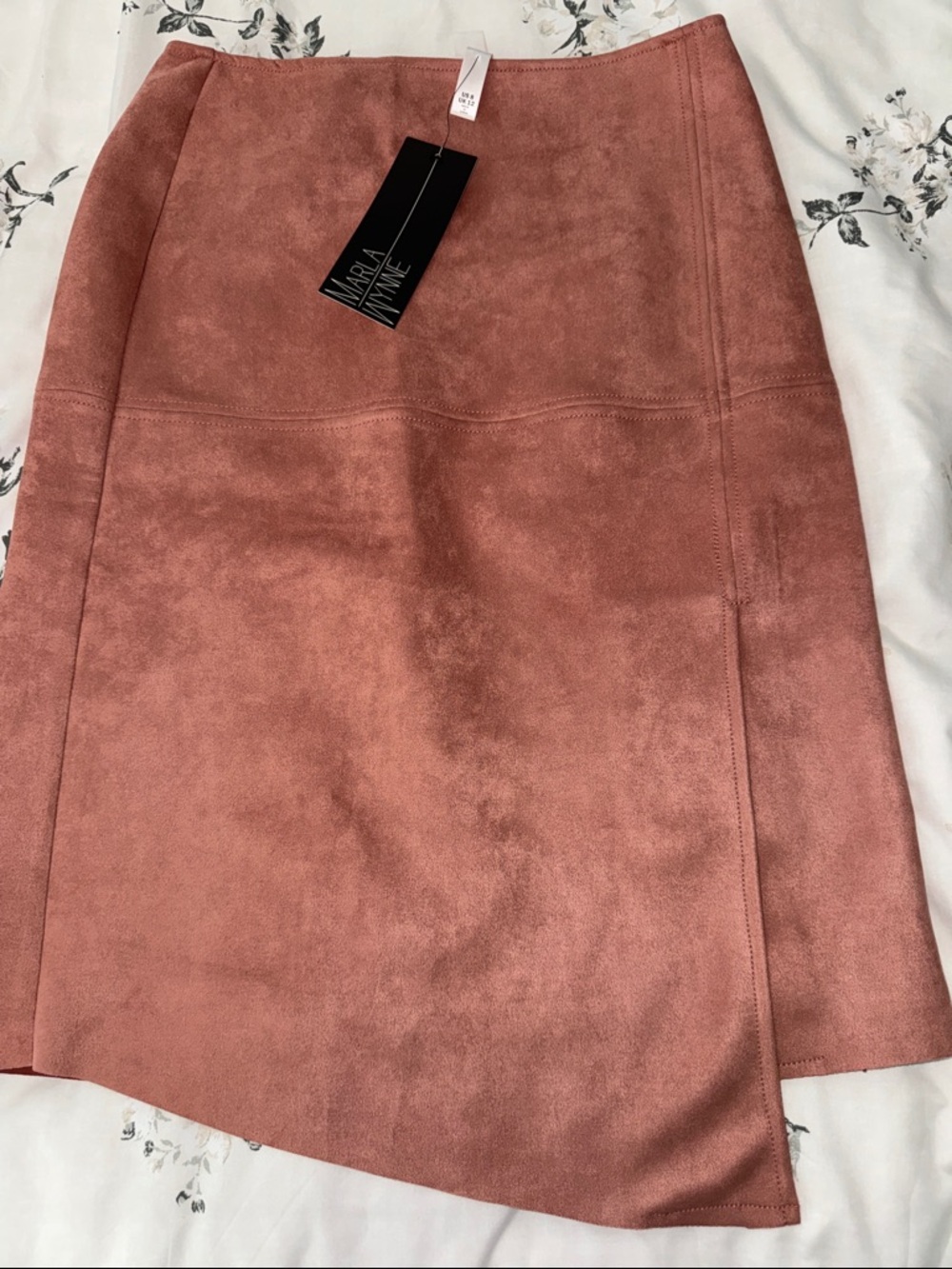 MarlaWynne Rose-Pink Suede Pencil Skirt